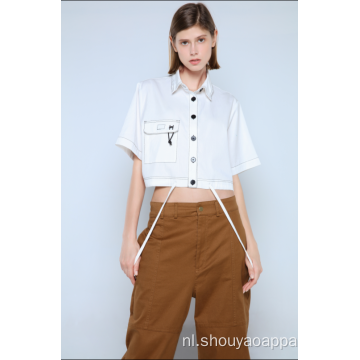 DAMES WITTE CROPPED BLOUSE MET KORTE MOUWEN